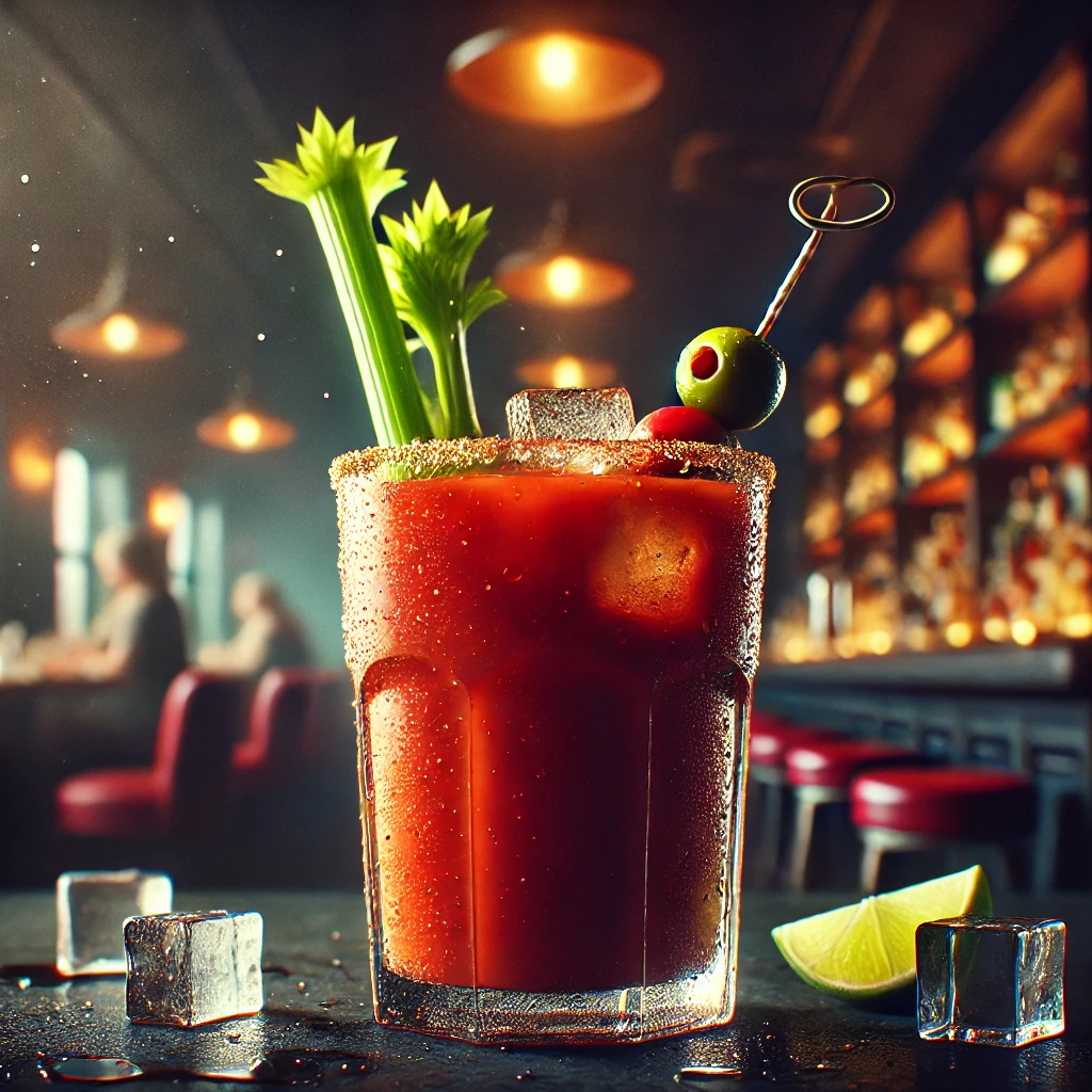 Bloody Mary w szklance ozdobionej łodygą selera