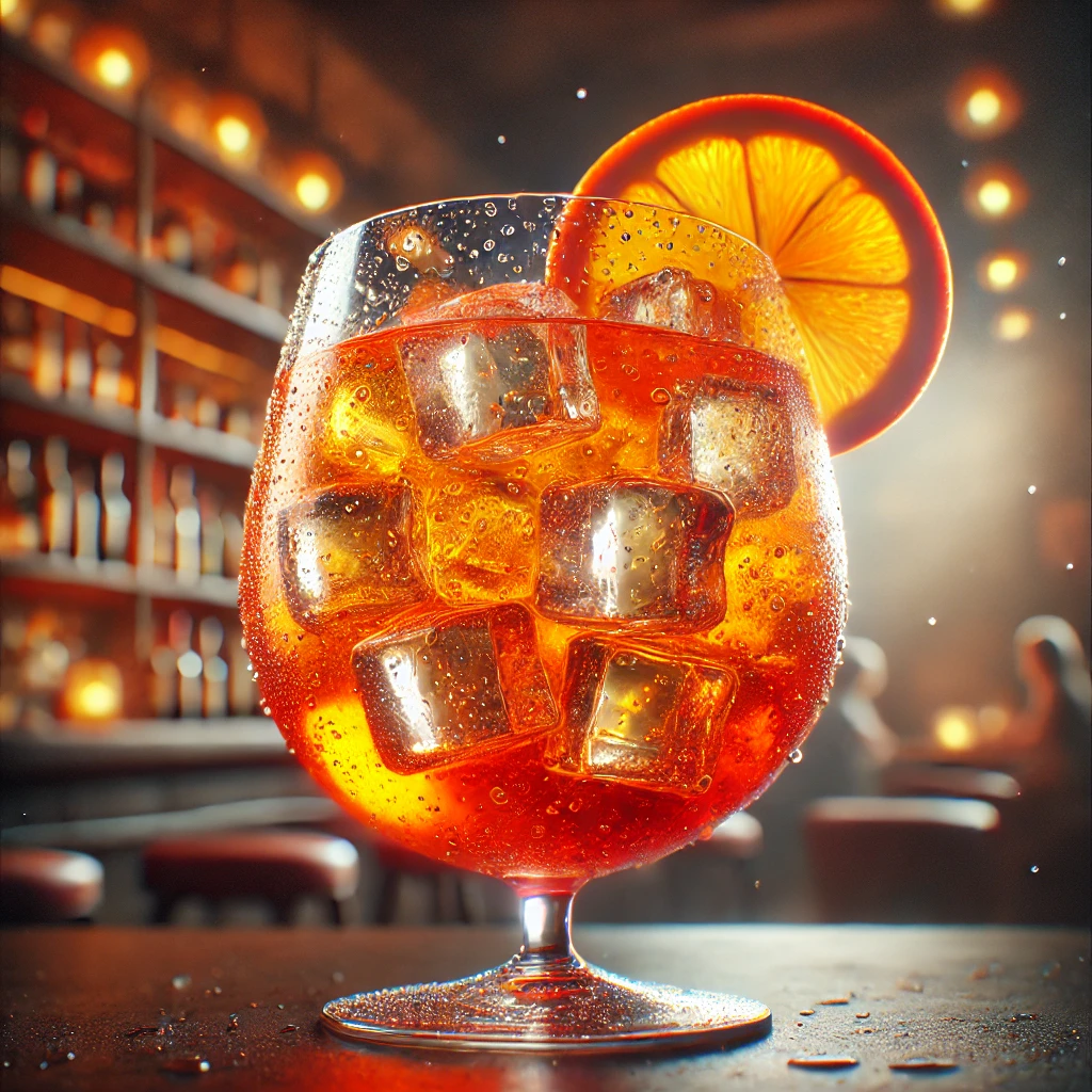 Aperol Spritz w wysokiej szklance z plasterkiem pomarańczy