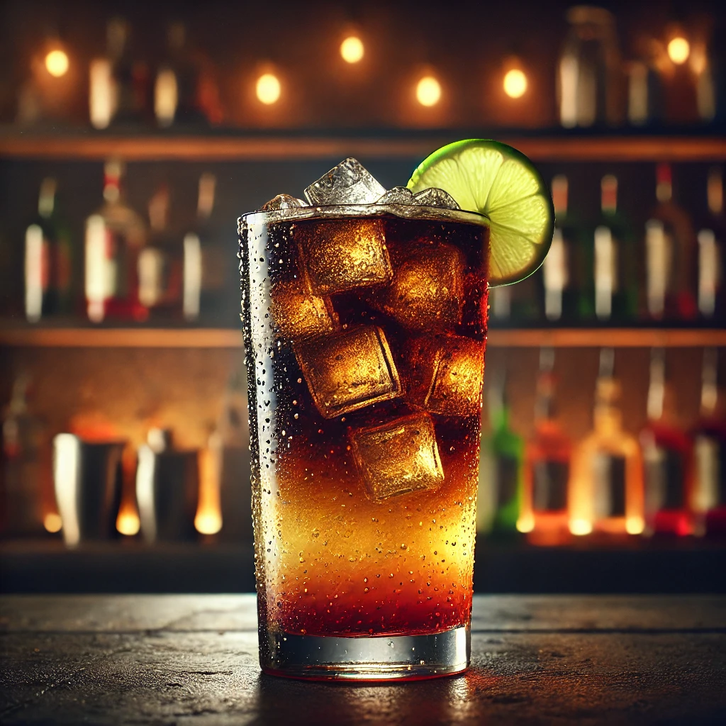 Dark 'n Stormy w szklance ozdobionej plasterkiem limonki